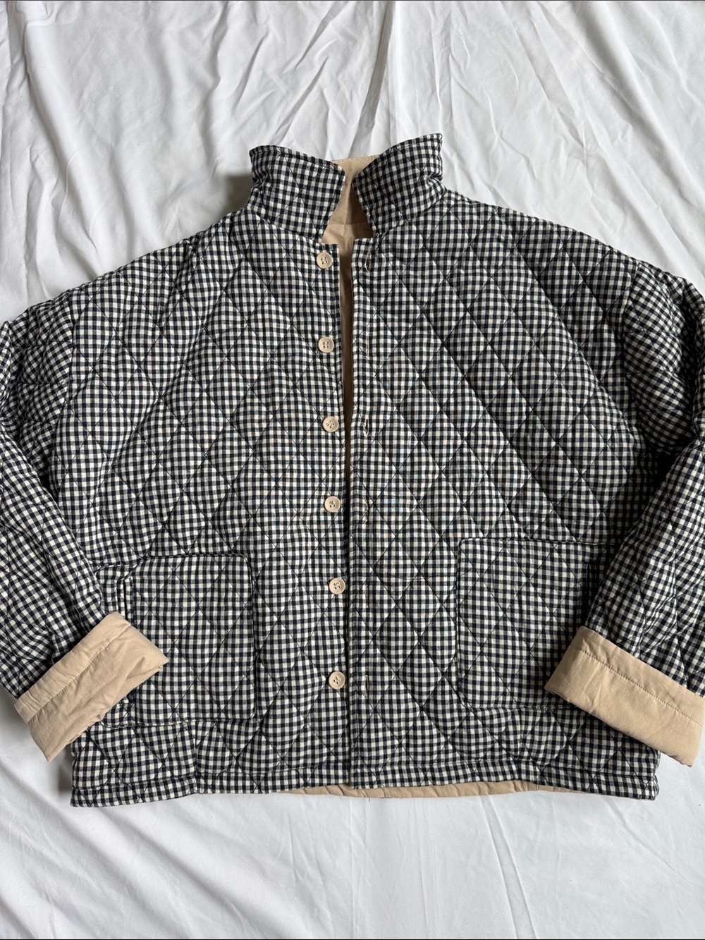 Neutral Ground Reversible Quilted Gingham Jacket - Black/Cream